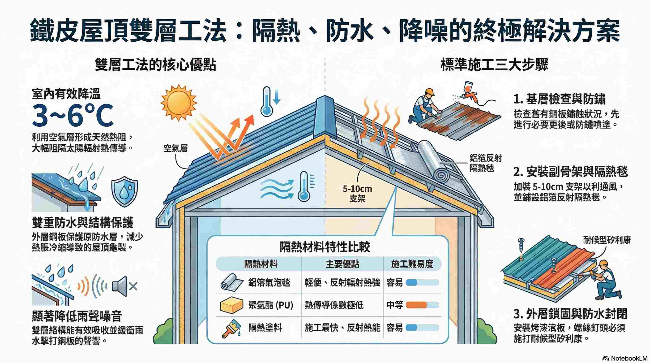 鐵皮屋頂雙層工法：隔熱、防水、降噪的終極解決方案